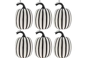 Gresorth 6pcs Fake Zebra Pumpkins Set Decoration Artificial White Pumpkin for Home Kitchen Party Halloween Christmas Farmhouse Outside Autumn Centerpiece