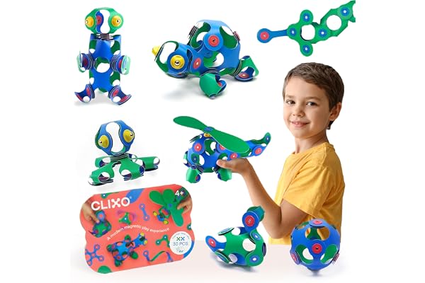 Clixo - Crew Pack (Bleu/Vert) - Jeu de Construction magnétique, Flexible, Durable et imaginatif – 30 pièces – dès 4 Ans
