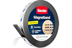 GAUDER Magnetband selbstklebend mit 3M-Kleber - Stark haftender Magnetstreifen zuschneidbar - Magnetklebeband mit hoher Magnetkraft & zuverlässiger 3M-Klebeschicht (3 m x 15 mm)