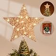 Stella Albero Di Natale 20 LED 25 Cm – Luci A Corona Con Base Conica, Ferro Dorato, Alimentazione A Batteria