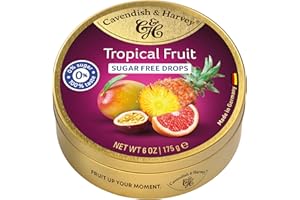 Cavendish & Harvey Sugar Free Tropical Fruit Drops 175g Dose | Mango, Grapefruit, Passionsfrucht, Ananas | Zuckerfrei | Vegan, Halal, Koscher | 1 x 175g