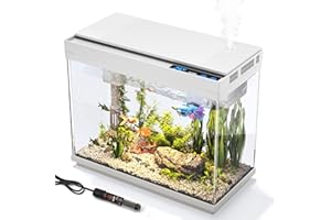 Vehipa Aquarium en Verre HD de 9 litres avec Filtre 3 en 1, Chauffage, éclairage 7 Couleurs, humidificateur Intelligent, Affichage de la température, décoration de Bureau