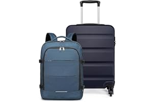 Kono Luggage Sets of 2 Piece, Carry On Cabin Suitcase 55x38x20cm with Easyjet Cabin Backpack 45x36x20cm (Navy)