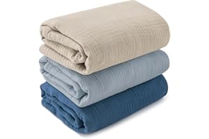 Soarwg Kids Foulard in mussola per neonati, 3 pezzi, coperta in mussola, grande 95 x 100 cm, coperta per neonati, telo avvolgente, articolo essenziale per baby shower, colore blu