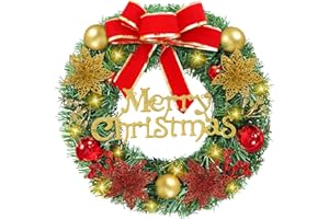 CIRULLI Corona Navidad Puerta de 30 Cm, Coronas de Navidad, Corona de Navidad para Puerta, con Corona Navideña con Lazo Bolas Navideñas, Adecuada para Puerta de Entrada