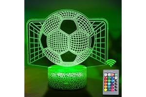 JOLLYEEP Luce Notturna Calcio per Bambini, Telecomando 16 Cambia Colore Dimmerabile, Lampada da Illusione 3D Luce LED, Regali di Natale per Ragazze Ragazzi Soggiorno Arredamento Camera da Letto