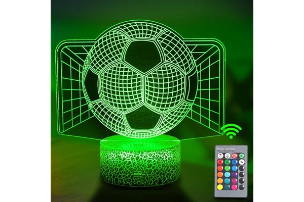 Fotbollsnattlampa för barn, 3D-illusion, LED-lampa, 7 färger + 16 färger som ändras toning med fjärrkontroll, smart touch-bor