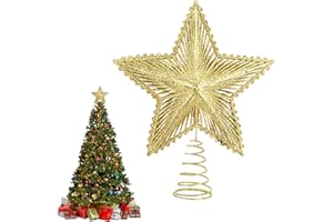 HPMJZ Ozdoba na choinkę Boże Narodzenie brokat złota pusta gwiazda ozdoba na wierzchołek drzewa złota błyszcząca gwiazda na choinkę dekoracja ozdoby Nowy Rok wakacje do domu biura