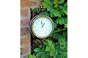 HH Home Hut Outdoor Garden wall Station Clock & Temperature with Bracket, swivels 21cm face