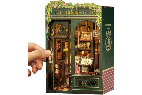 CUTEBEE Book Nook Kit - Kit de Modélisation Maison Miniature DIY en Bois, Puzzle 3D avec Lumières LED, Décoration d'Estanteries, Cadeau Unique pour Adultes & Adolescents (Owl Bookstore)