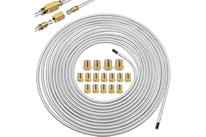 mxuteuk 1/4Inch x 25 ft Brake Line Tubing Kit Flexible Zinc Coated Alloy Brake Line Tubing Coil with 16 Inverted Flare Fittings SAE Standard