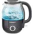 Elite Gourmet EKT1220GR 1.2L Electric BPA-Free 1200W Glass Kettle, Temperature Dial Keep Warm Function, Cordless 360° Base, Blue LED Interior, Auto Shut-Off Function – Quick Boil, Dark Gray