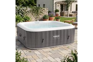 Arebos Spa Whirlpool 2400W | Utomhuspool | för 6 personer 185x185cm | 130 massagejets | 910 L med värme | Uppblåsningsfunktion med en knapptryckning