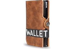 WLine Porta Carte di Credito Uomo e Donna Schermato in Pelle PU - Portafoglio Uomo Slim Rfid Compatto ed Elegante - Portatessere Uomo Tascabile (Marrone Chiaro Vintage senza Zip)
