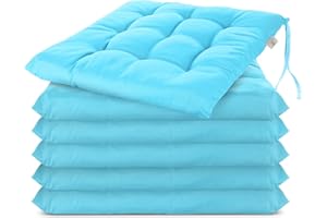 Brandsseller Juego de 6 Cojín de Asiento 40x40 cm Cojín para Silla Colchoneta para Silla con Correas de Sujeción Cojín Decorativo para Interior y Exterior Acolchado - Turquesa