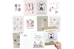 Papierdrachen Adventskalender 2024 zum Basteln u. Verschenken | 24 Postkarten zum Gestalten | Geschenkidee in der Vorweihnachtszeit für Frauen u. Männer | mit liebevollen Motiven zum Aufhängen | Hygge