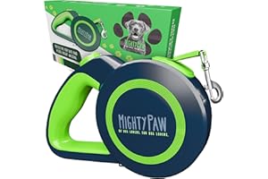Mighty Paw Retractable Dog Lead 2.0 | 5 m Heavy Duty Reflective Extendable Dog Lead For Pets Up To 22 kg. Tangle Free Design W/One Touch Quick-Lock Braking System & Anti-Slip Handle. (Green/Lite)