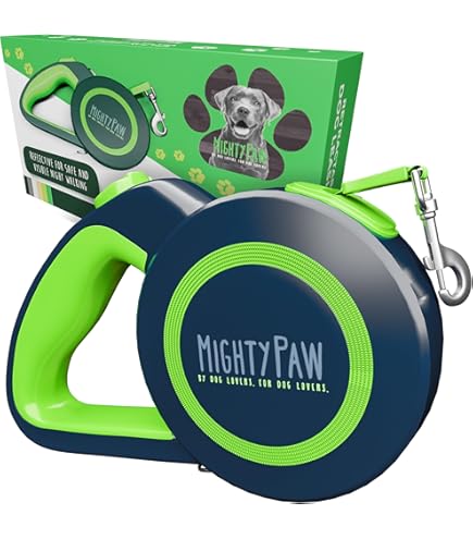 Mighty Paw Intrekbare hondenriem 2,0 | 5 m zware reflecterende uitschuifbare hondenriem voor huisdieren tot 50 kg, knoopvrij ontwerp met one-touch quick- lock remsysteem en anti-slip handgreep