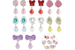 Grevosea 7 Pairs Clip on Earrings for Girls, Girls Jewelry Dress Up Earrings and Princess Play Earring Set No Pierced Jewelry Accessories for Party Favors Birthdays Day Gift Boxed