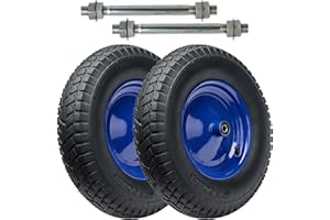 Garronda Roue de brouette 4.80/4.00-8 6PR Ø390x97mm, avec axe, doubles roulements, jante acier, valve auto, moyeu 99mm alésage 12mm, Lot de 2, GD-0163, Noir-Bleu