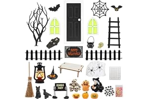 SUNSHINESTAR 35 unidades de decoración para casa de muñecas de Halloween, accesorios de Halloween, accesorios de Halloween, miniatura, juego de esqueletos, arañas, murciélagos, calabaza, elfo, fantasma, bruja