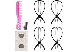 XCZYN 14 pulgadas soportes de peluca plegable, cabeza de peluca soportes para pelucas, soportes de exhibición de peluca portátil plástico soporte peluca secador (4 unidades) Negro)