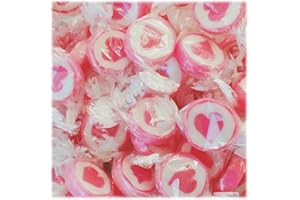 ‎KYWIË Herzbonbons zu Hochzeit Taufe Kommunion 500g Großpackung - handgewickelte Rocks-Bonbons mit Herz - Tischdeko, Nascherei, Gastgeschenke zur Hochzeit, Deko, Süßigkeiten - in Pink