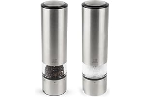 Peugeot - Elis Sense u'Select Electric Salt and Pepper Mill Set - Adjustable Grinders - Battery Powered, Blue LED Light, Stainless Steel, 20 cm