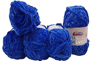 ILKADIM 5 x 100 Gramm Himalaya Velvet Micro-Polyester Strickwolle, Babywolle samtig 500 Gramm Wolle (königsblau 90029)