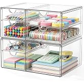 GoMaihe Acrylic Desk Organizer 7 Drawers Pack of 2 | Multi-purpose clear organizer for vanity, makeup, office, jewelry and st