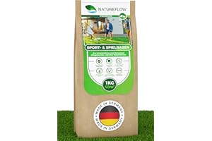 NATUREFLOW Rasensamen Sport und Spielrasen 1 kg extra robust - Schnell wachsender Nachsaat Rasen - Rasensaat Spiel- und Sportrasen Made in Germany - Premium Grassamen schnellkeimend - Rasensamen schnellkeimend