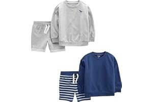 Simple Joys by Carter's Boy's 4-piece French Terry Long-sleeve Shirts and Shorts Playwear Set Playwear sets (pack of 4)