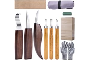 CHANGEMOORE Schnitzwerkzeug Holzschnitzwerkzeuge Set - 18 teilig inkl. Schnitzmesser, Schnittfeste Handschuhe und Geschnitzte Holzblöcke,Segeltuchtaschen & Anspitzer, Anwendbar für Kinder/Anfänger