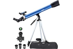 Aomekie Teleskop Astronomie, 234X Refraktor Teleskop für Kinder Einsteiger mit 10X Smartphone Adapter Ausziehbares Stativ Tasche Mondfilter und Aufrechtes Sucherfernrohr