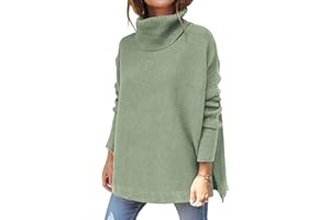 Hormtaer Pullover Damen Winter Rollkragenpullover Warm Oversized Strickpullover Rollkragen Stricken Pulli Grobstrickpullover Casual Lose Langarm Oberteile (Grün, S)