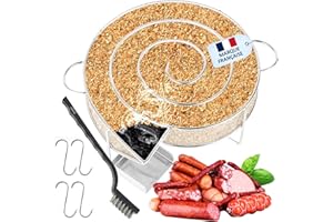 AVIDA ZEN Affumicatore di carne e pesce - Generatore di fumo freddo per generatore di fumo alimentare - Serpentin affumicatore a freddo - 4 ganci e 1 spazzola per la pulizia griglia barbecue