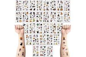 YXBWM Temporary Tattoo For Kids, 30 Sheets Halloween Themed Tattoos Stickers, Weird Pumpkin, Ghost, Witch, Spider, Bats Waterproof Fake Tattoo For Gift Party Bags Filler (Halloween)