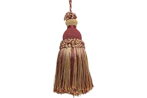DÉCOPRO Beautiful Hand-Crafted 12.5cm (5") Key Tassel, 8.5cm (3 1/2") Loop, (Style# IKTJ) Burgundy Gold Red #1253 (Carmine, Yellow Gold, Dark Red) Individually Sold