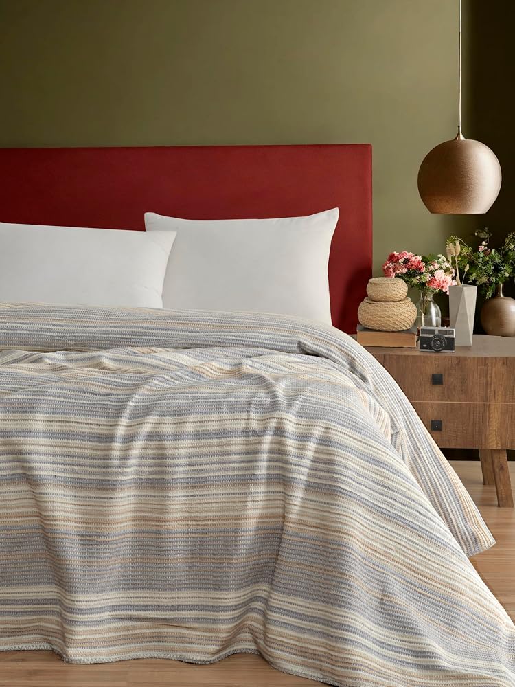 Vicuna Home Pamuklu 4 Mevsim Çift Kişilik Battaniye, 180x220 cm,%70 Pamuk%30 Polyester (gri)