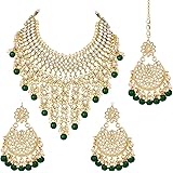 Peora Traditional Kundan & Pearl Drop Choker Necklace Earring Set with Maang Tikka for Women