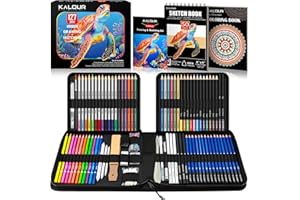 KALOUR PDAS 127-Piece Drawing & Sketching Set, Professional Art Supplies with 3-Colour Sketchbook & Colouring Book, Neon, Watercolour, Metallic, Graphite, Charcoal Pencils, Gift for Adults & Teens