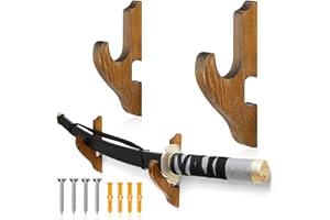 Chunful 2 Pcs Sword Wall Mount Sword Holder Katana Stand 1 Tier Hanger Adjustable Wooden Mounts for Samurai(Brown)
