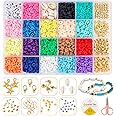 Panxoey Polymer Clay Beads - 4500Pcs Round, Spacer & Disc Beads for Jewelry Making - 20 Colors, DIY Clay Heishi Beads Set for Bracelet/Necklace/Earring - Multicolor