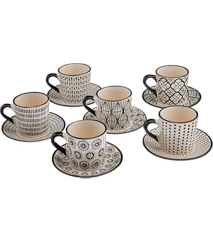 Excelsa Set 6 Tasses à Café Cactus Avec Soucoupes - Porcelaine Multicolore 90 Ml, Motif Fun