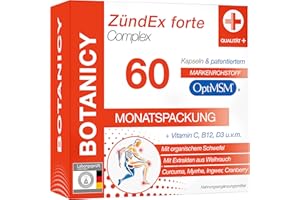 ‎BOTANICY ZÜNDEX FORTE COMPLEX - 60 MSM Kapseln Hochdosiert - OptiMSM, Boswellia Serrata Weihrauch, Curcuma, Myrrhe, Ingwer, Cranberry, Vitamine, Spurenelemente