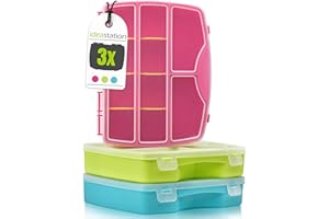idea-station Sortierkasten 3 Stück / 19 x 15 cm - bunt - Organizer Box mit transparentem Deckel - Sortierboxen für Kleinteile, Bastel-Material, Bügelperlen, Schrauben, Spielzeug