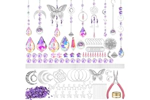 ASOWAY Sonnenfänger Kristall Fenster Bastelset, Sonnenfänger Kristall Silber Garten Windspiel DIY 360+ Stück, mit lila Stein, Schmetterling, Kristall Anhänger Kristallkugel Prisma Hängedekoration