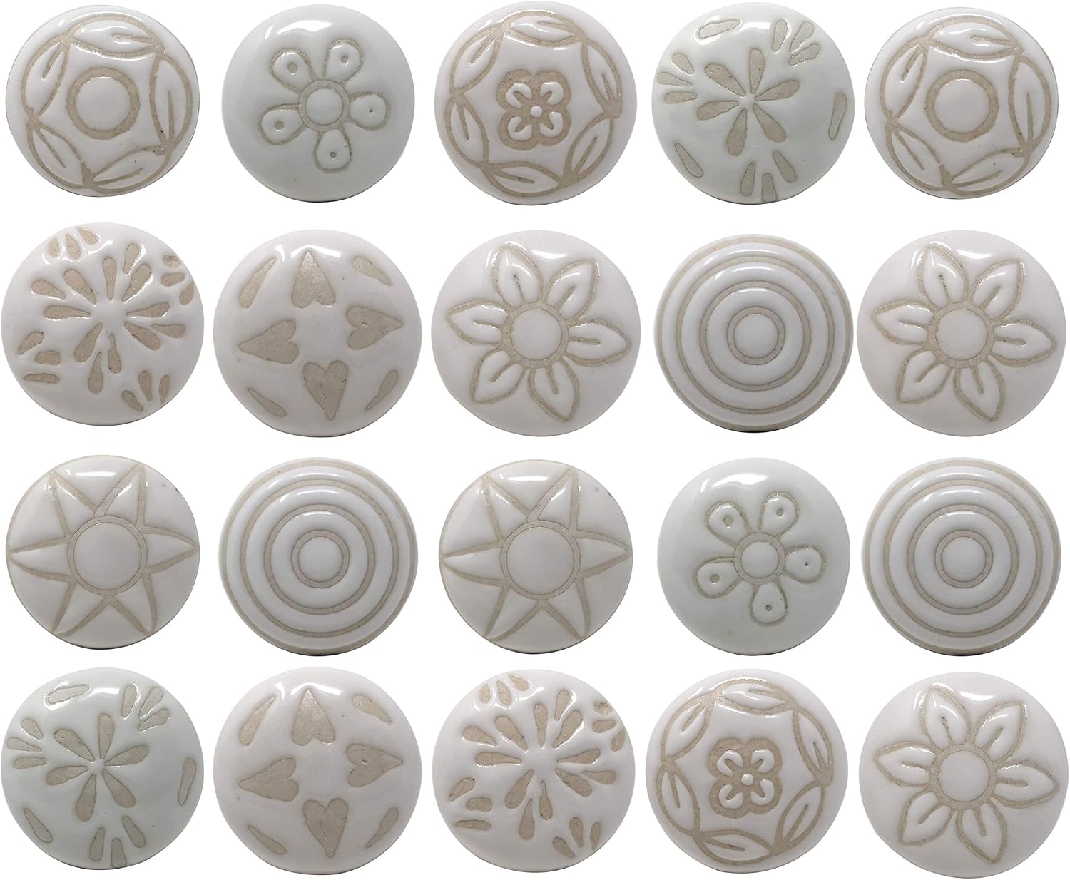 Ajuny Vintage Juego de 20 Pomos de Cerámica Blanca para Cómoda Cajón Armario Cocina Moderna Baño y Dormitorio Tiradores Decorativos Hechos a Mano
