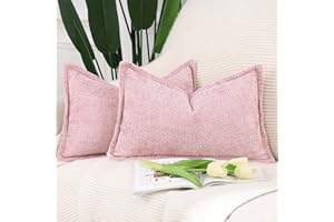 Madizz Juego de 2 Suave Chenilla Decorativo Funda de cojíns de Terciopelo con Borde Lujo Estilo Fundas de Almohada para el sofá Dormitorio Rosa Rectangular 30 x 50 cm