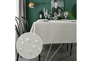 WELTRXE Nappe Rectangulaire Imperméable en Polyester 140x200cm, Nappe de Table Lavable Effect Lin pour Salle à Manger, Pique-Nique, Restaurant (Gris Clair, 140x200cm)